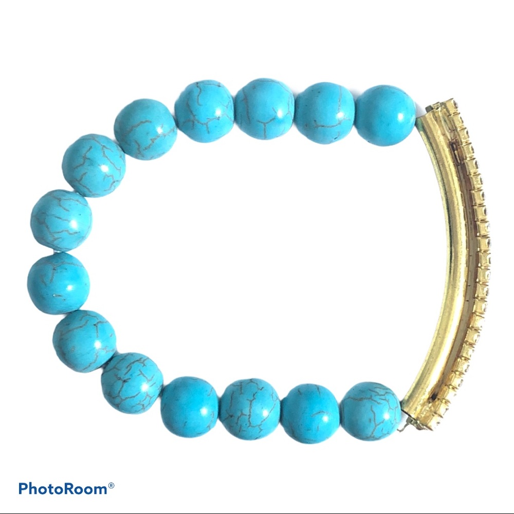 Gold Rhinestone Crystal Turquoise Blue Bracelet - Picture 4 of 10